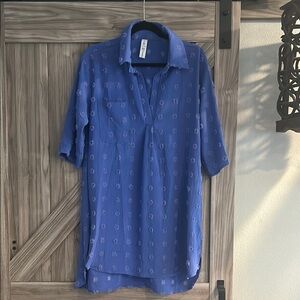 Vibrant Blue Swim Coverup with‎ Sheer Texture